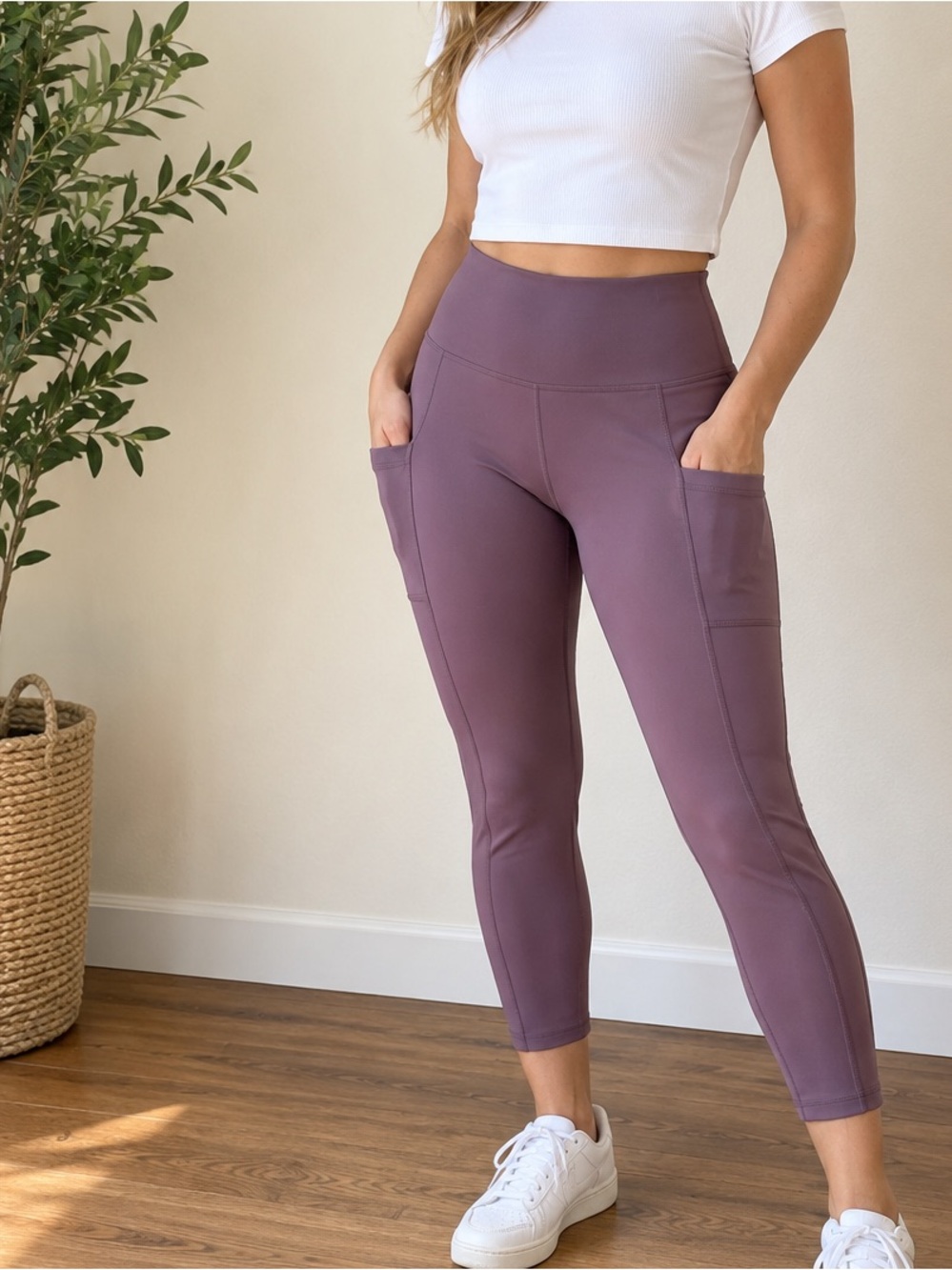 Beverly Hills Polo Club Mauve High-Waist Leggings with Side Pockets